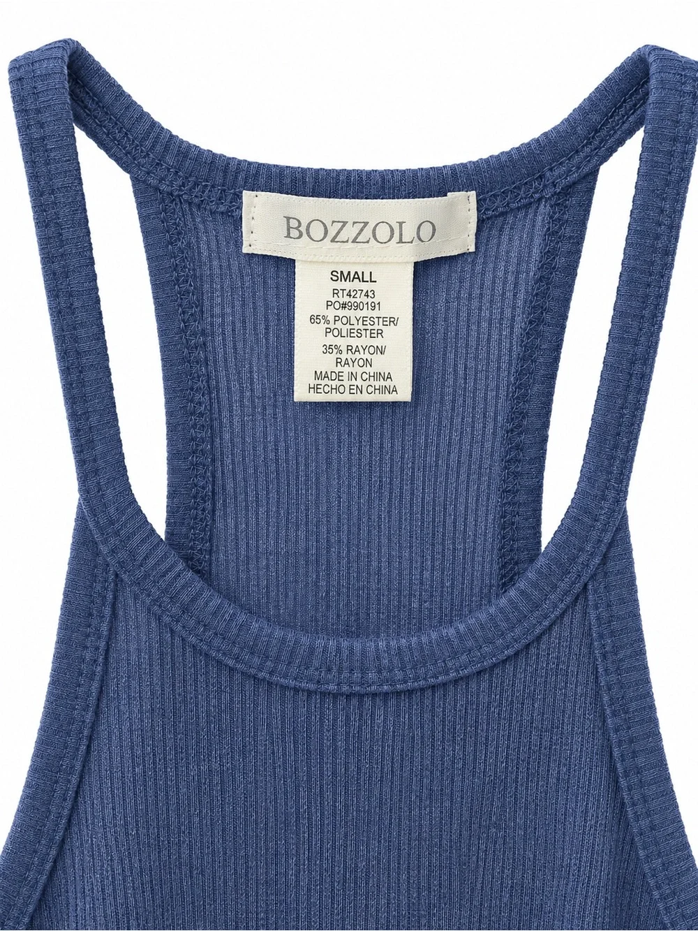 BOZZOLO Blue Ribbed Racerback Tank Top – Size Small - Picture 5 of 5